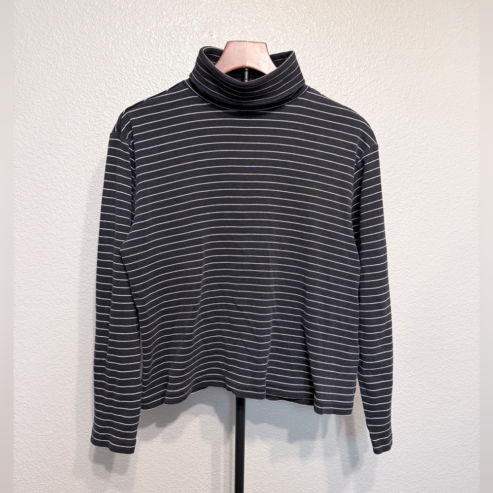 Vintage Eddie Bauer 100% Cotton Striped Black Turtleneck Top - Women’s XL